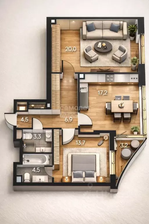 3-к кв. Москва бул. Чкаловский, 6к1 (71.0 м) - Фото 2