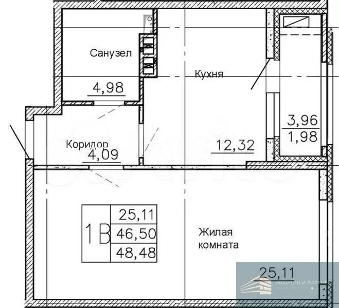 1-к. квартира, 48,5м, 5/25эт. - Фото 0