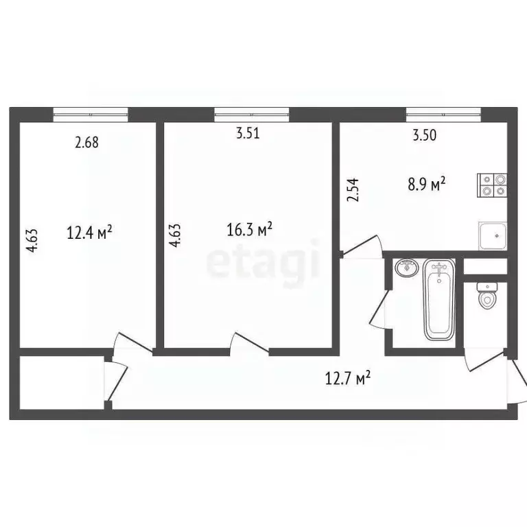 2-к кв. Ямало-Ненецкий АО, Ноябрьск ул. Шевченко, 157 (55.8 м) - Фото 2