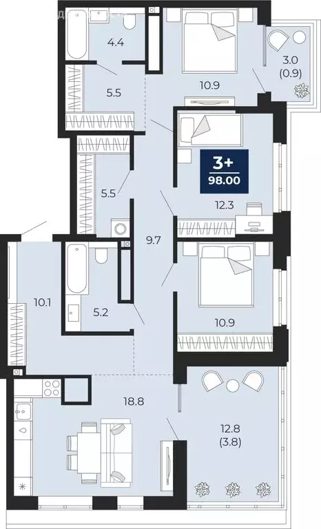 3-комнатная квартира: Тюмень, улица Тимофея Чаркова, 77 (109.1 м) - Фото 1
