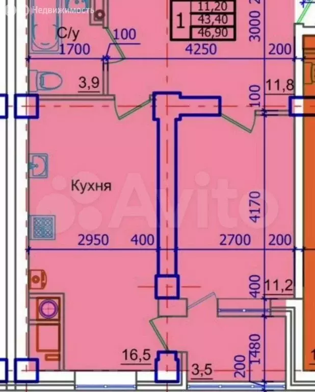 1-комнатная квартира: Пятигорск, Украинская улица, 39 (43 м) - Фото 0