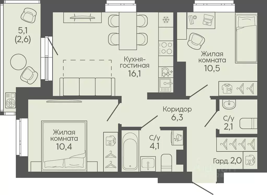 2-к кв. Волгоградская область, Волгоград Трехгорная ул., 27 (54.1 м) - Фото 1