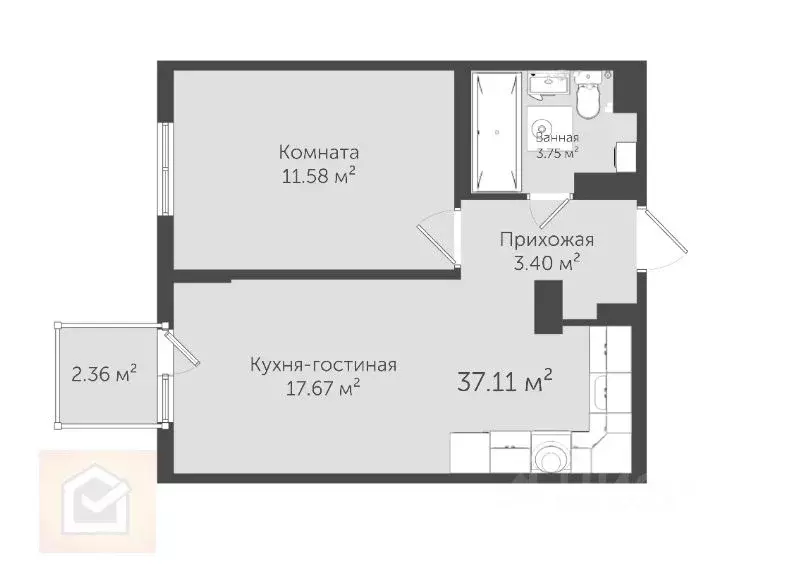 1-к кв. Крым, Евпатория просп. Ленина, 68к19 (37.1 м) - Фото 1