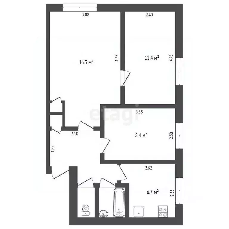 3-к кв. Тюменская область, Тюмень Карская ул., 23 (51.1 м) - Фото 2
