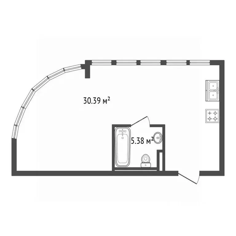 Студия Санкт-Петербург просп. Энергетиков, 2к1 (34.4 м) - Фото 2