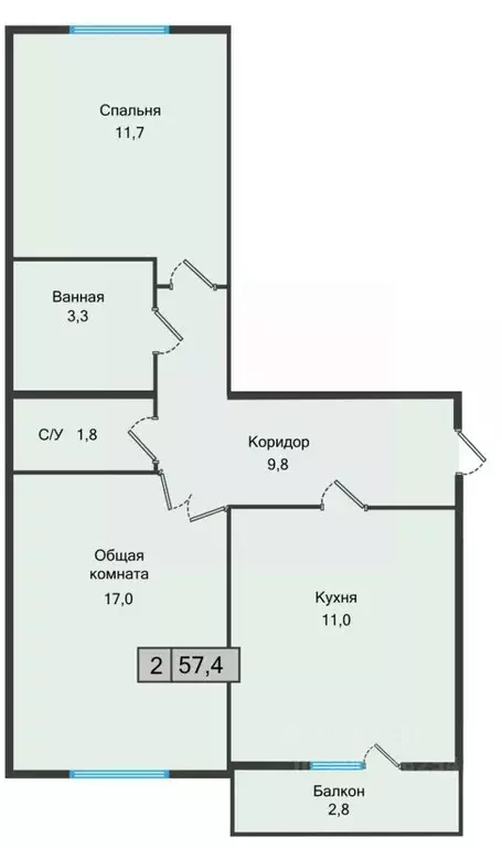 2-к кв. Ставропольский край, Железноводск  (57.4 м) - Фото 0