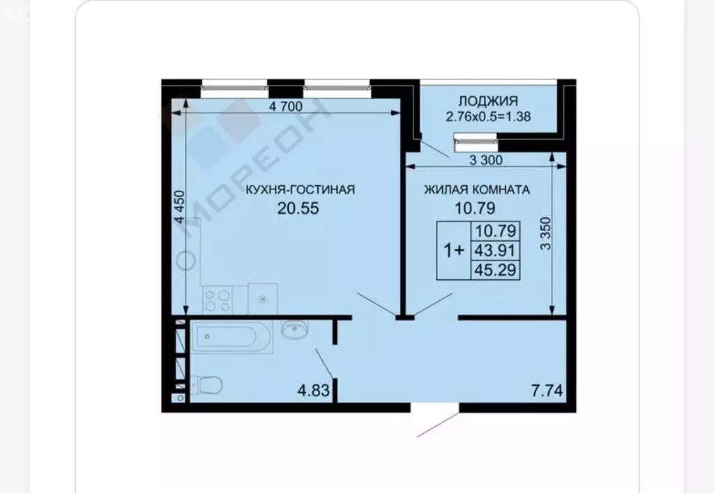1-комнатная квартира: Краснодар, Скандинавская улица, 1к2 (44.4 м) - Фото 0