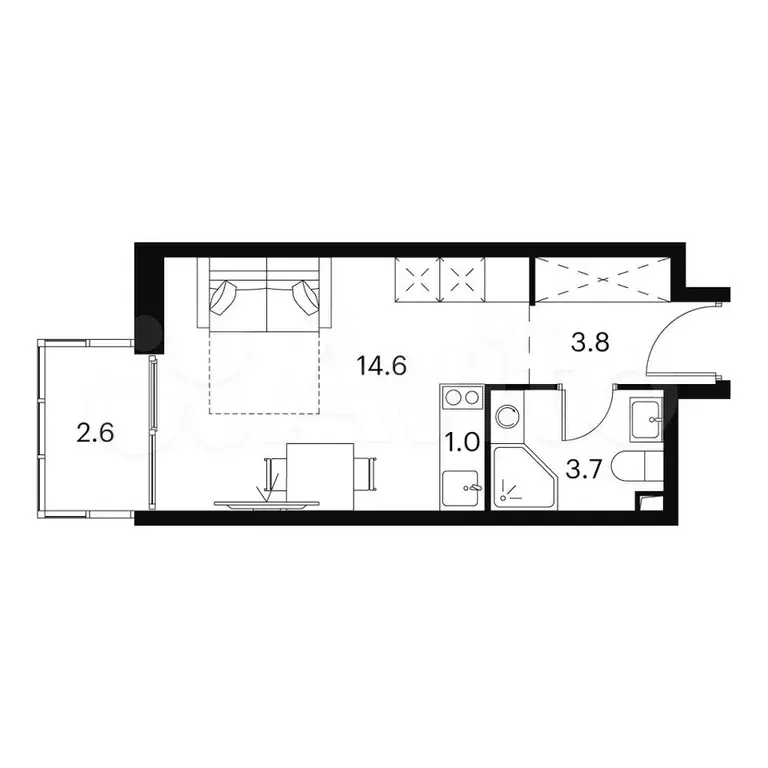 Апартаменты-студия, 25,7 м, 13/23 эт. - Фото 0