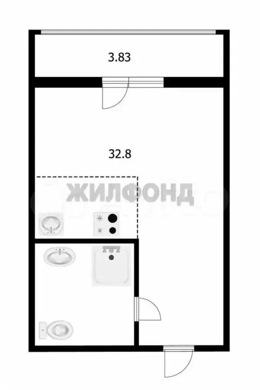 Квартира-студия, 32,8 м, 4/5 эт. - Фото 0