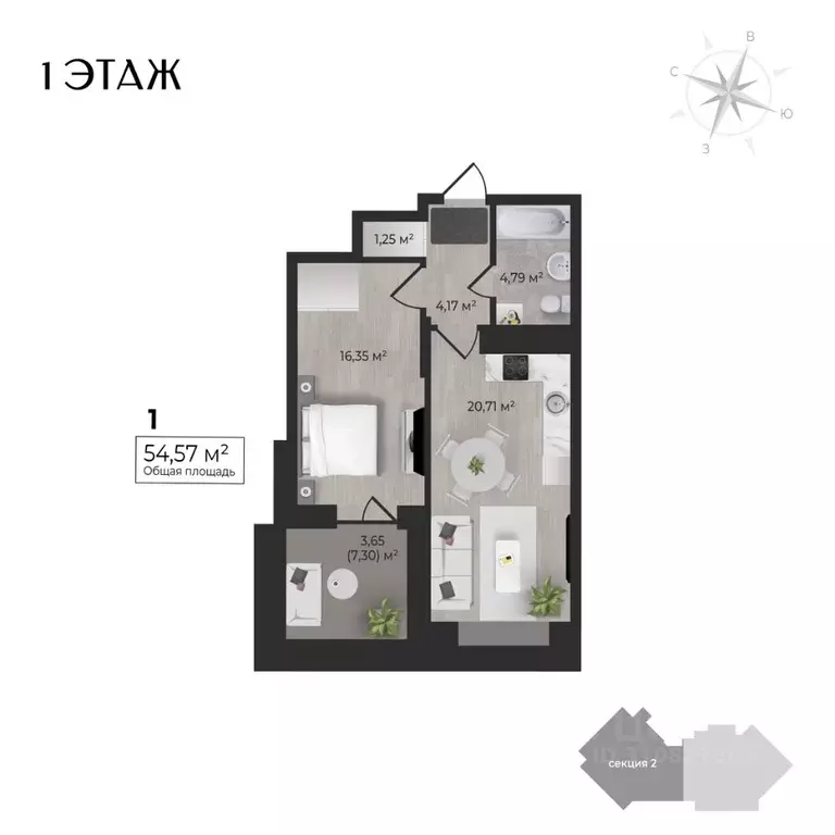 1-к кв. Удмуртия, Ижевск Камбарская ул., 3 (54.57 м) - Фото 1