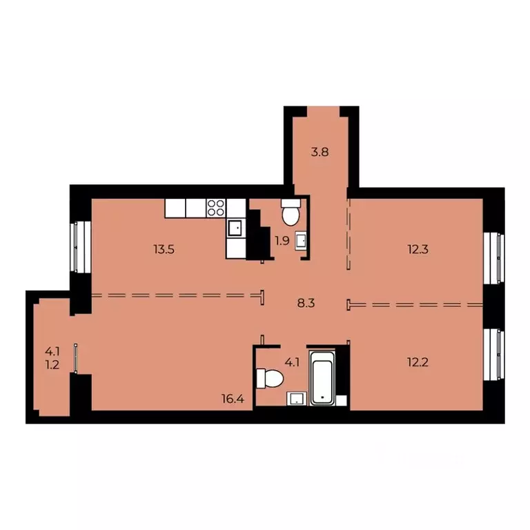 3-к кв. Омская область, Омск ул. 33-я Северная, 46 (73.66 м) - Фото 1
