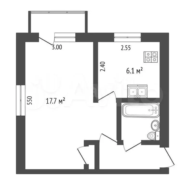 1-к. квартира, 30,1 м, 3/5 эт. - Фото 1