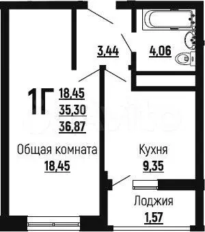 1-к. квартира, 36,9м, 18/24эт. - Фото 1