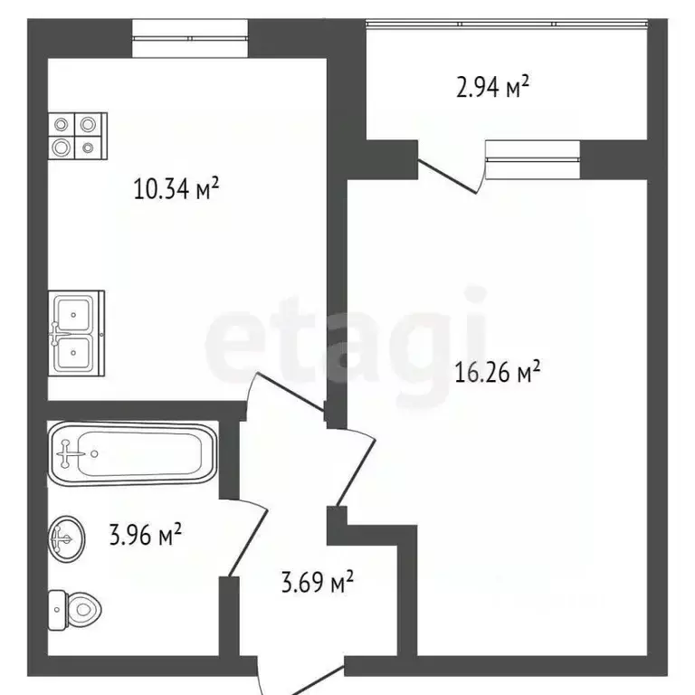 1-к кв. Тюменская область, Тюмень ул. Разведчика Кузнецова, 7 (33.4 м) - Фото 0