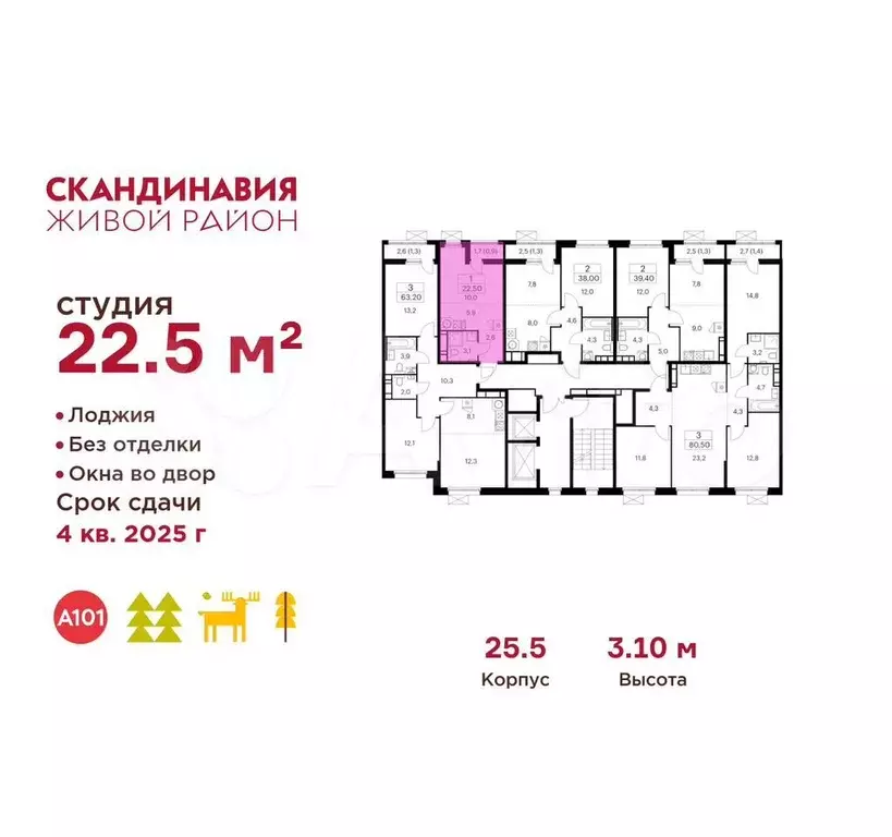 Квартира-студия, 22,5 м, 12/17 эт. - Фото 1