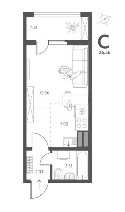 Квартира-студия: Липецк, улица Перова, 2Д (26.56 м) - Фото 0