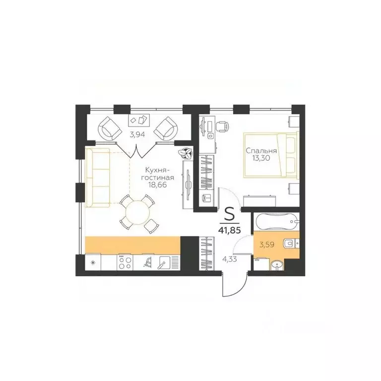 1-к кв. Тульская область, Тула  (41.85 м) - Фото 1