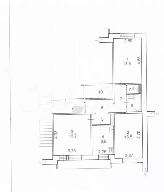 3-к. квартира, 67,7 м, 3/9 эт. - Фото 0