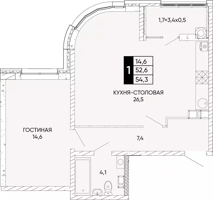 1-к кв. Ростовская область, Ростов-на-Дону Левобережье жилой комплекс ... - Фото 0