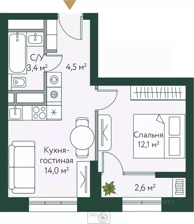 1-к кв. Волгоградская область, Волгоград Новосибирская ул., 74 (36.55 ... - Фото 0