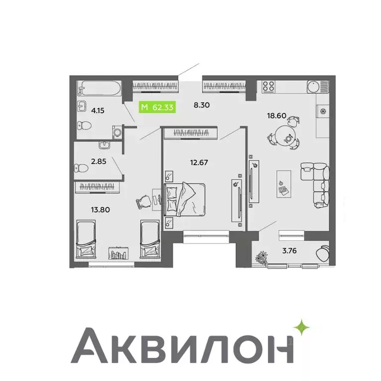 2-к кв. Архангельская область, Архангельск Привокзальный мкр,  (62.33 ... - Фото 1