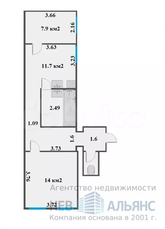 2-к. квартира, 50 м, 4/5 эт. - Фото 0