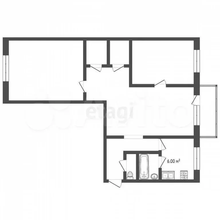 3-к. квартира, 55 м, 2/5 эт. - Фото 0