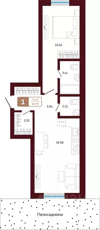 1-к кв. Башкортостан, Иглинский район, с. Акбердино  (45.99 м) - Фото 1