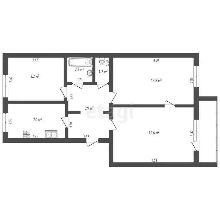 3-комнатная квартира: Ишим, Большая улица, 173 (55.3 м) - Фото 0