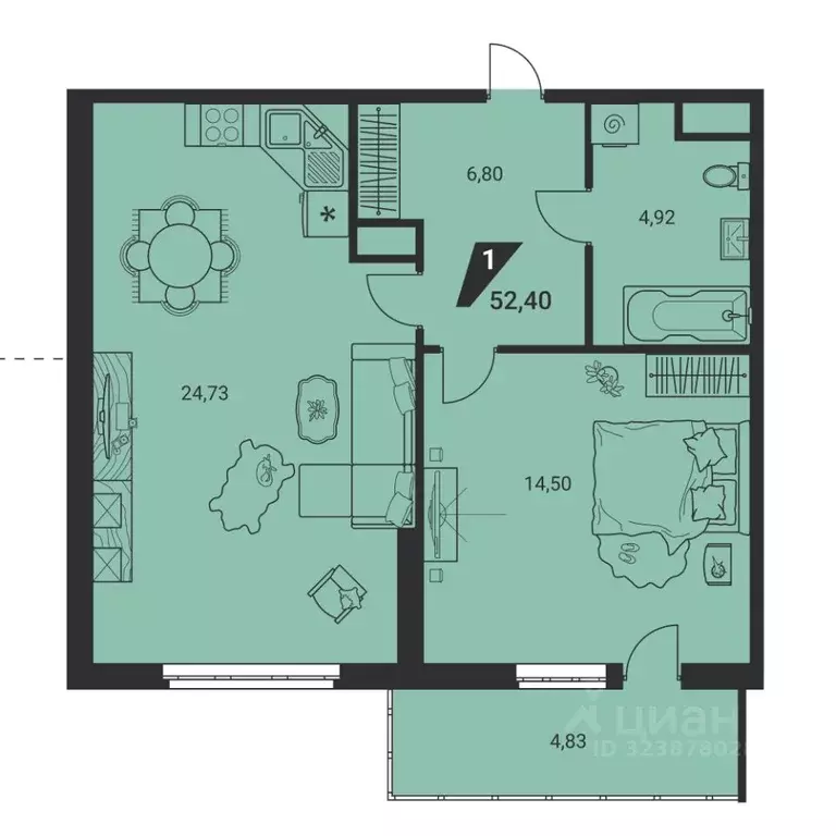 2-к кв. Свердловская область, Екатеринбург ул. Громова, 26/3 (52.2 м) - Фото 2