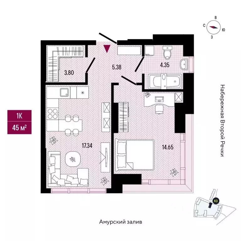 1-к кв. Приморский край, Владивосток просп. 100-летия Владивостока, ... - Фото 2