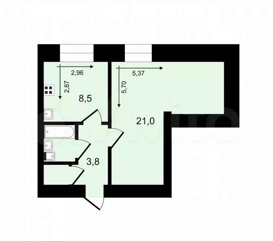 1-к. квартира, 36,9 м, 3/8 эт. - Фото 0