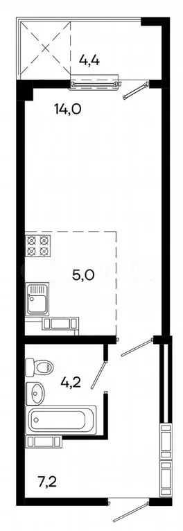 Квартира-студия, 34,8 м, 2/16 эт. - Фото 1