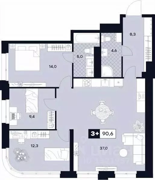 3-к кв. Москва Лодочная ул., 27К2 (90.6 м) - Фото 0