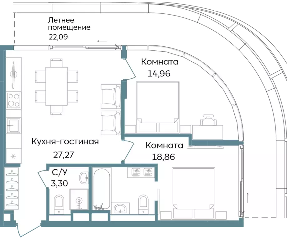3-к квартира, 86.48 м - Фото 0