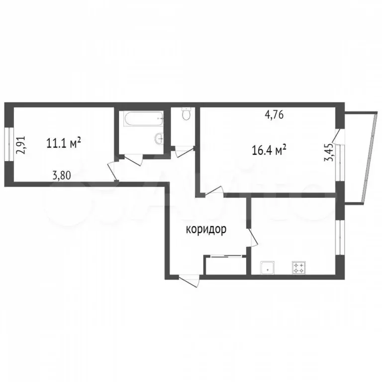 2-к. квартира, 52,1 м, 3/5 эт. - Фото 0