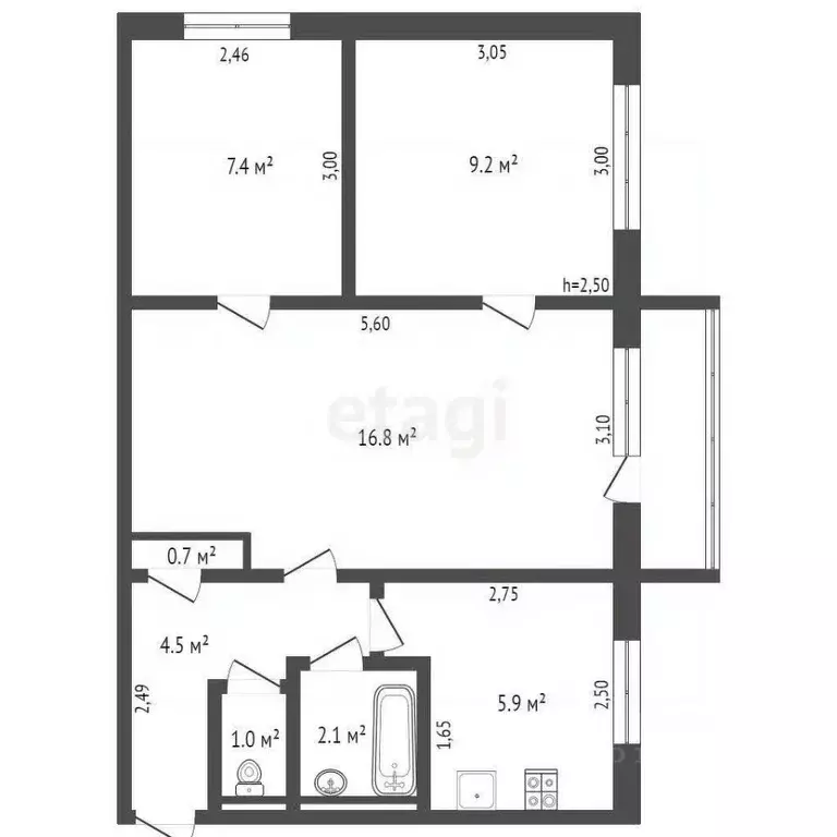 3-к кв. Брянская область, Брянск проезд 1-й Станке Димитрова, 4 (55.1 ... - Фото 0