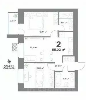 2-к кв. Нижегородская область, Выкса  (55.02 м) - Фото 0
