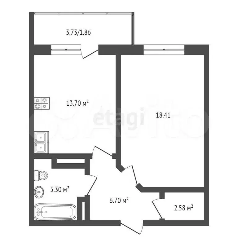 1-к. квартира, 47,7 м, 6/9 эт. - Фото 0