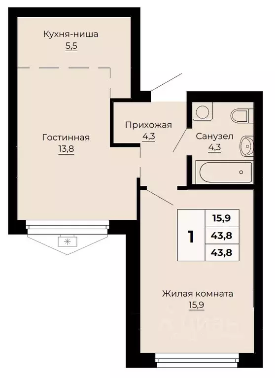 1-к кв. Свердловская область, Екатеринбург ул. Одинарка, 6 (43.8 м) - Фото 0