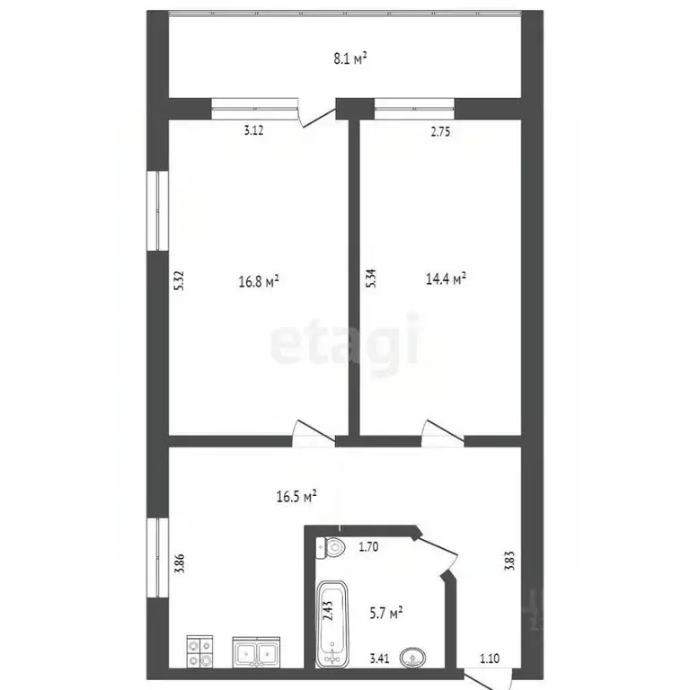 2-к кв. Тюменская область, Тюмень Широтная ул., 120к2 (53.4 м) - Фото 1