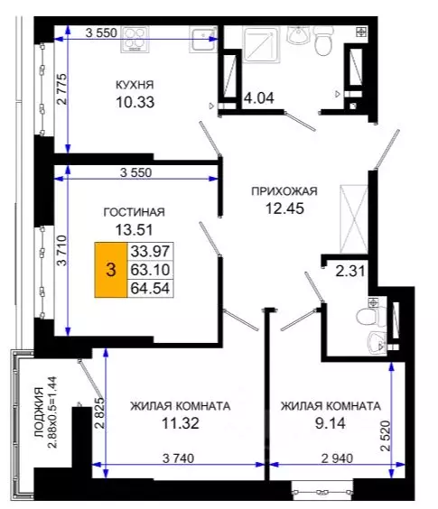 3-к кв. Ростовская область, Ростов-на-Дону Элеваторный пер., 6/3 ... - Фото 1