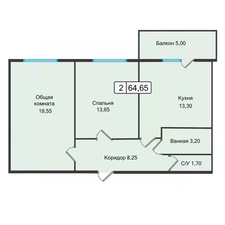 2-к кв. Ставропольский край, Невинномысск ул. Дунаевского, 11Е (62.77 ... - Фото 1