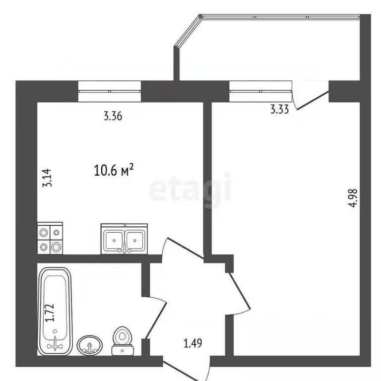 1-к кв. Вологодская область, Вологда Архангельская ул., 12 (34.7 м) - Фото 2