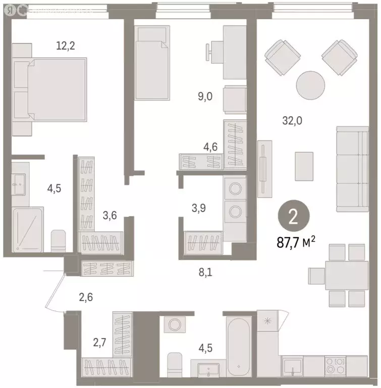 2-комнатная квартира: Новосибирск, улица Аэропорт (87.65 м) - Фото 1
