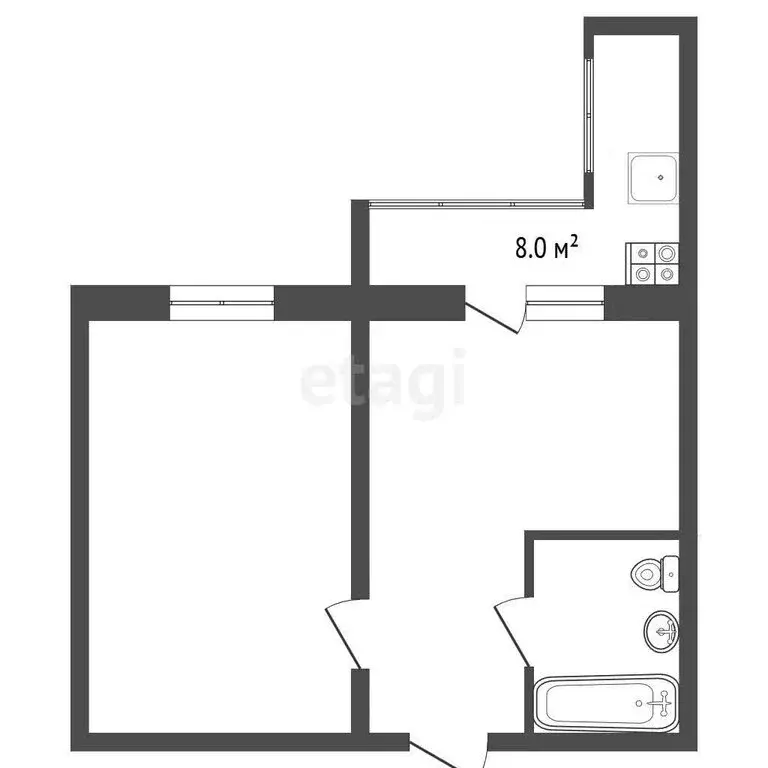 1-комнатная квартира: Нальчик, улица Ю.А. Гагарина, 2А (26.7 м) - Фото 1