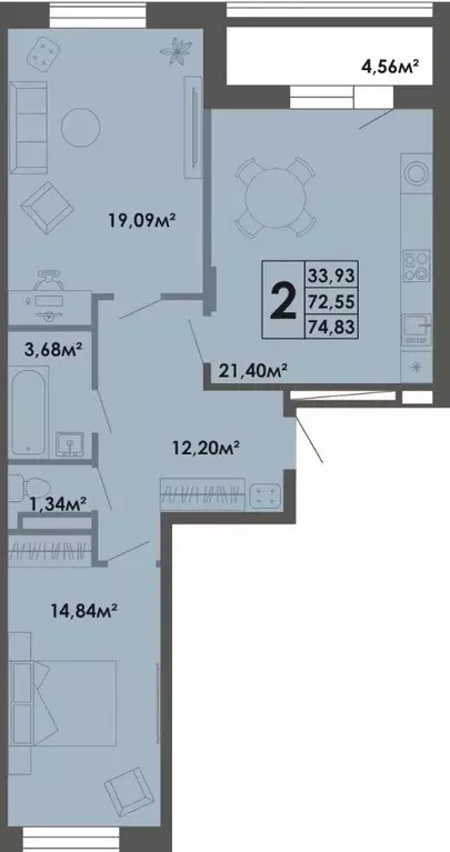 2-к кв. Саха (Якутия), Якутск ул. Богатырева, 9 (74.83 м) - Фото 1