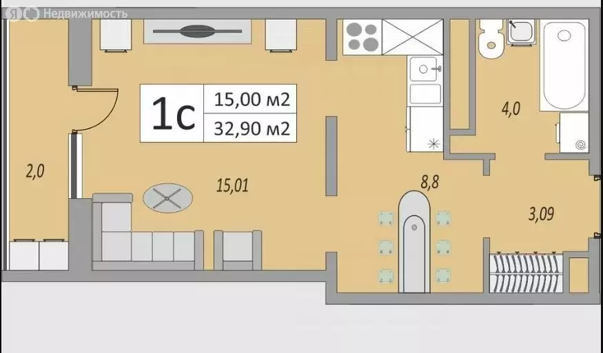 Квартира-студия: Оренбург, улица Юркина, 6 (33 м) - Фото 1