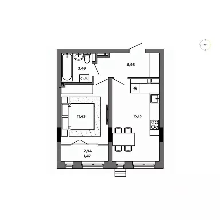 1-к кв. Омская область, Омск  (37.47 м) - Фото 0