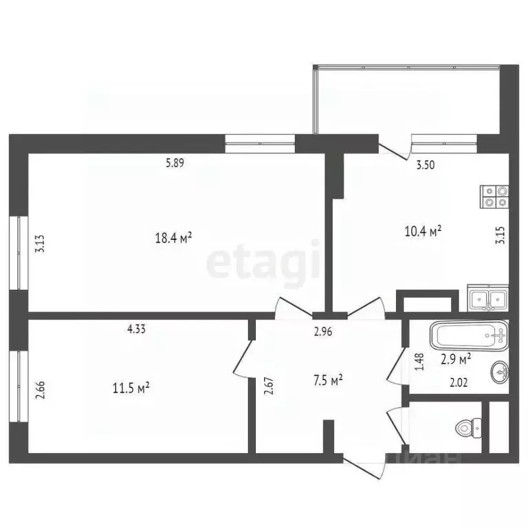 2-к кв. Тюменская область, Тюмень Харьковская ул., 27 (52.9 м) - Фото 1